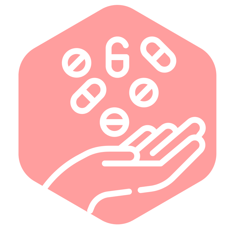 A Graphic to represent CYP2D6, icon with a hand holding pills